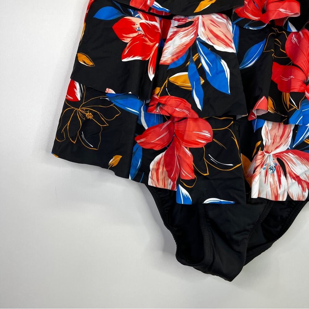 Swim Solutions Flowy Tiered Floral One Piece swimsuit black NEW - 20W - Picture 6 of 15